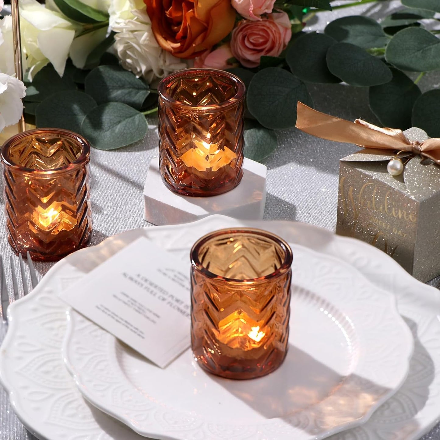 LAMORGIFT 12 PCS Blue Tealight Holders - Blue Votive Candle Holders for Wedding Party Decorations - Bulk for Wedding Reception, Bridal Shower, Baby Shower Party Decor