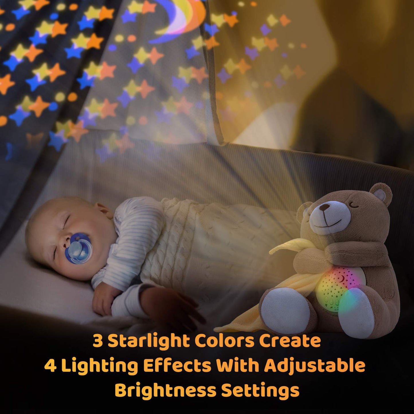 BEREST Baby Sleep Soother Happy Bear, Mom's Heartbeat Bear Lullabies White Noise Machine, Nursery Decor Night Light Projector, Toddler Crib Sleeping Aid, Baby Shower Gifts Portable Teddy