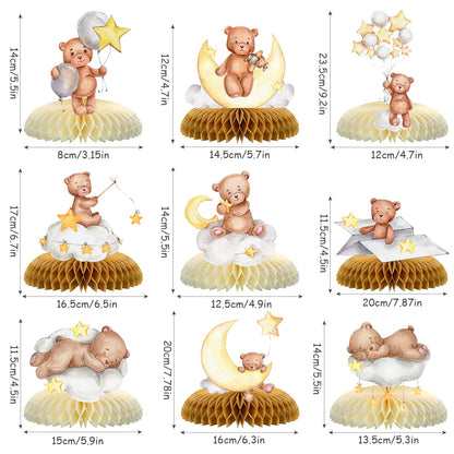 Tarklanda 9 Pcs Bear Baby Shower Honeycomb Centerpieces for Boys Party Decorate,Little Bear Balloons Cutouts Table Topper Honeycomb 3D Table Decoration for Kids Baby Shower Birthday Party Supplies