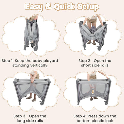 BABY JOY 5 in 1 Pack and Play, Portable Baby Playard w/Bassinet & Diaper Changing Table, Infant Pink Bassinet Crib with Toys & Music & Oxford Bag for Baby Girl Toddlers (Pink + Purple, Starry Sky)