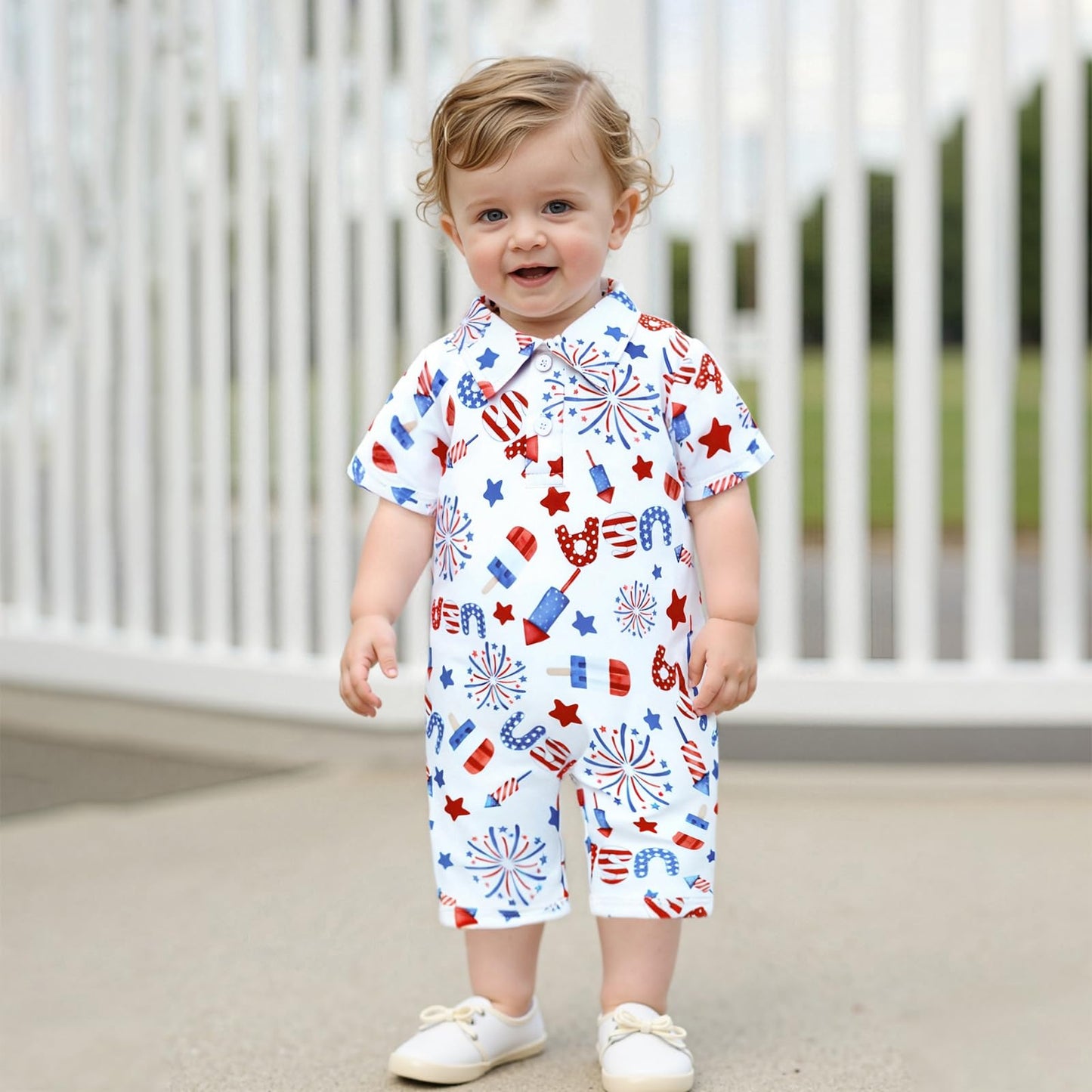 Baby Boy Rompers Half Button-up Jumpsuit Short Sleeve Bodysuit Summer Clothes