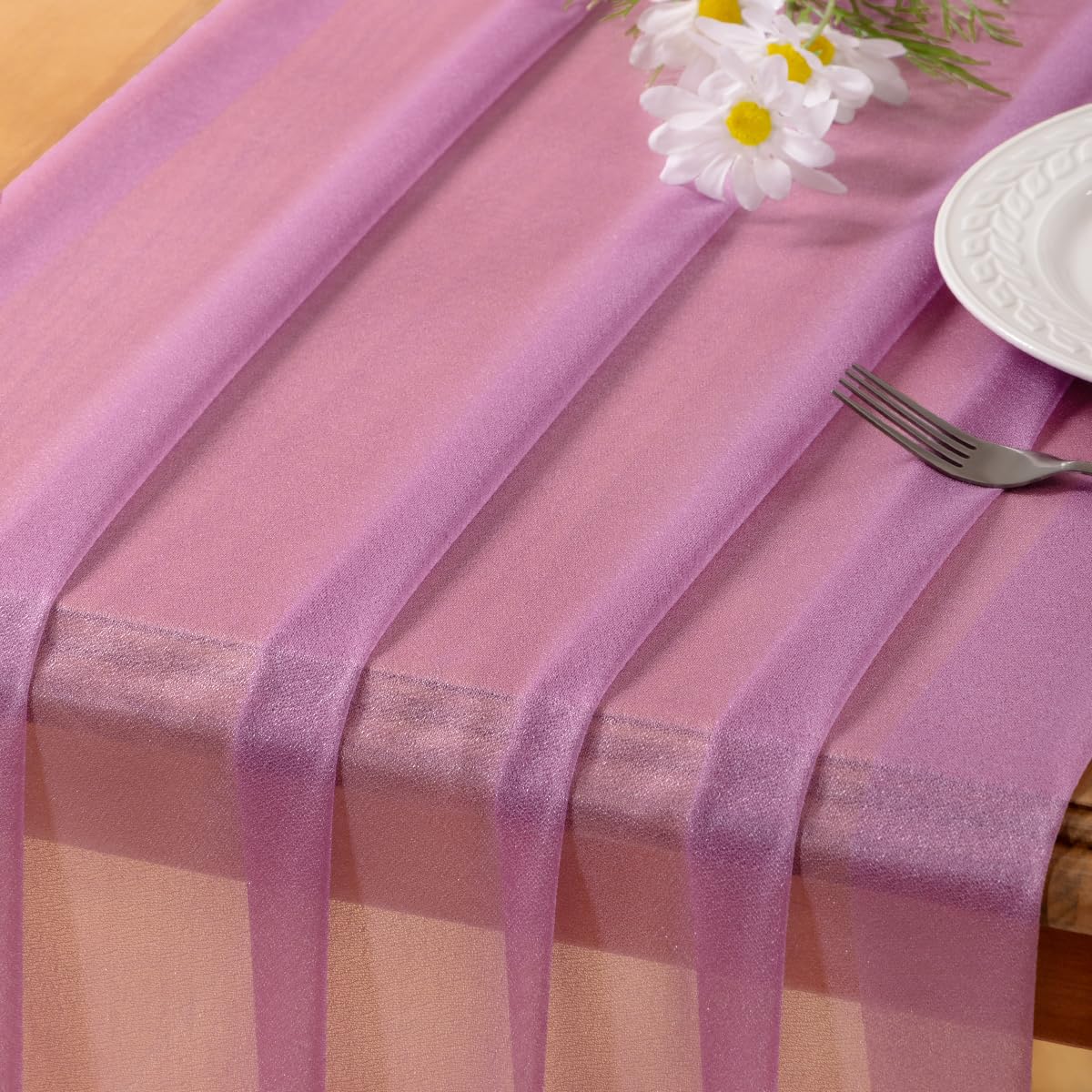 Socomi Blush Pink Gauze Table Runner Chiffon Like Wedding Table Runner 120 inches Long Boho Rustic for Bridal Shower Decorations Baby Shower