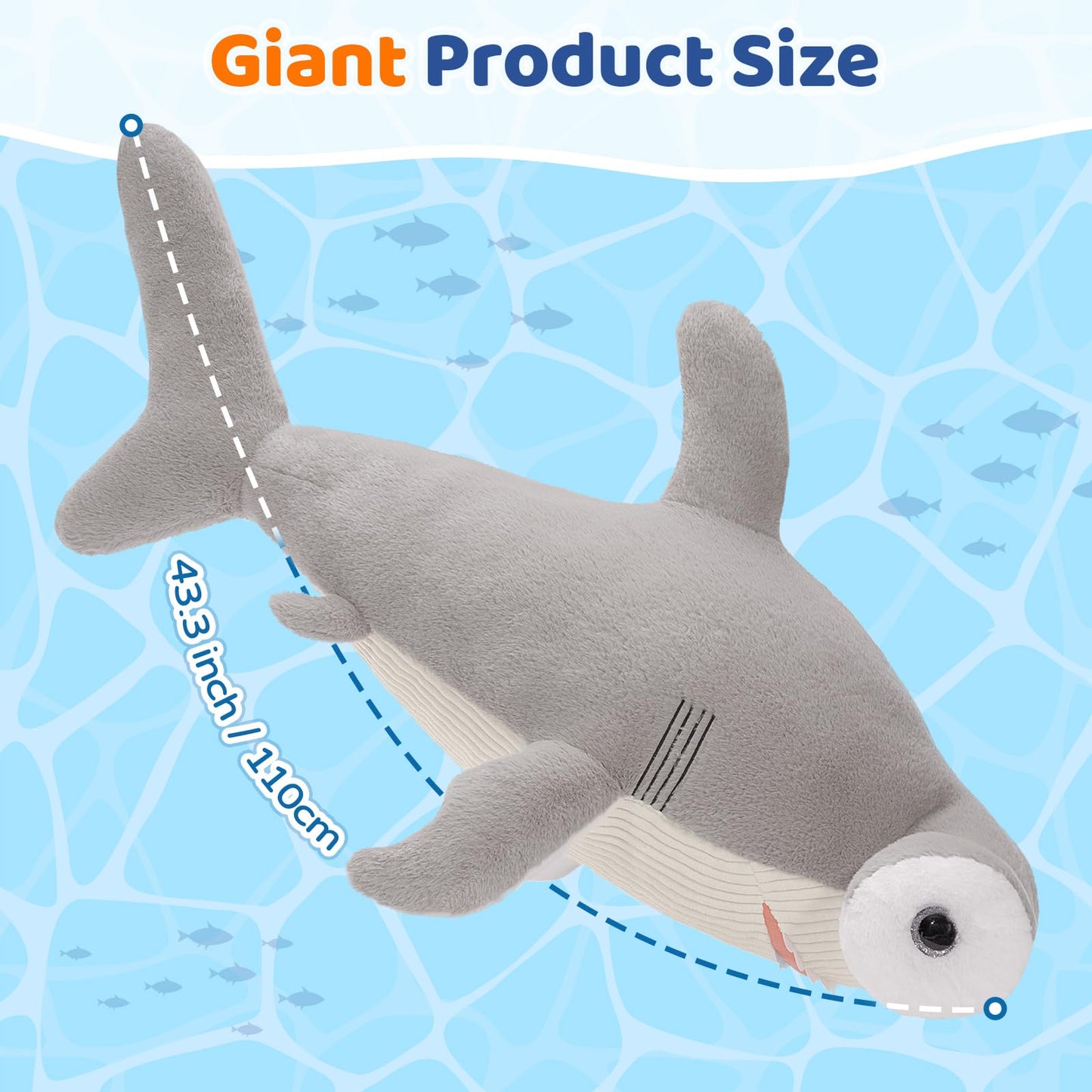 Tezituor 43.3 inch Giant Whale Stuffed Animal, Large Stuffed Whale Plush Ocean Toys, Hugging 4ft Soft Whale Plush Pillow for Girls Boys