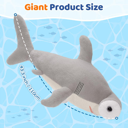 Tezituor 43.3 inch Giant Whale Stuffed Animal, Large Stuffed Whale Plush Ocean Toys, Hugging 4ft Soft Whale Plush Pillow for Girls Boys