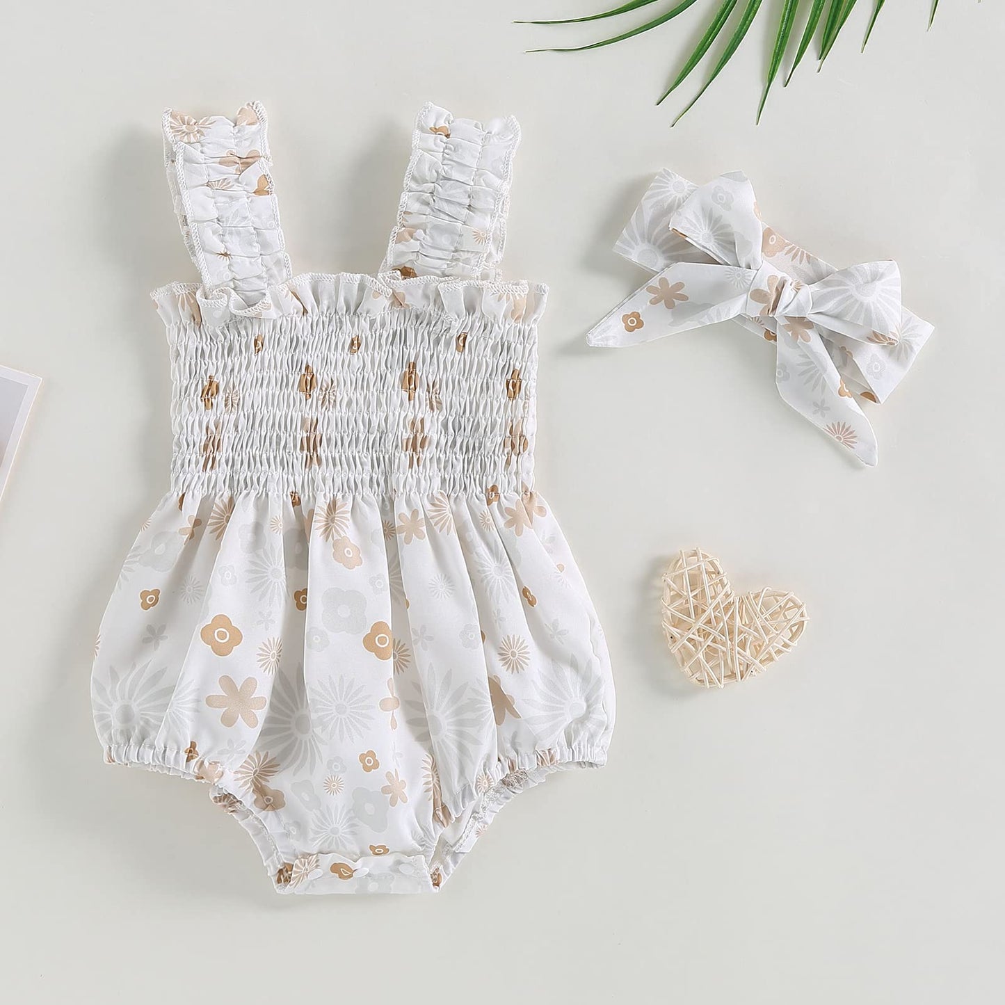 Newborn Baby Girl Bodysuit Sleeveless Halter Frill Romper One-piece Jumpsuit with Headband Summer Clothes Set