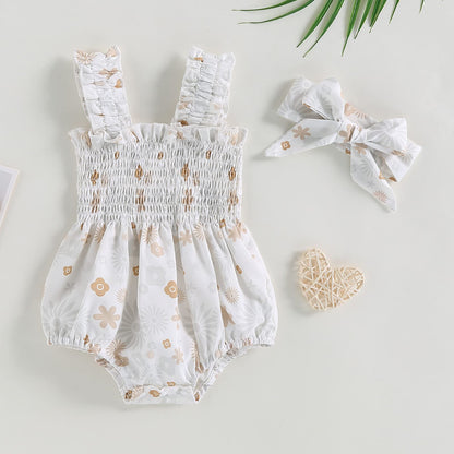 Newborn Baby Girl Bodysuit Sleeveless Halter Frill Romper One-piece Jumpsuit with Headband Summer Clothes Set