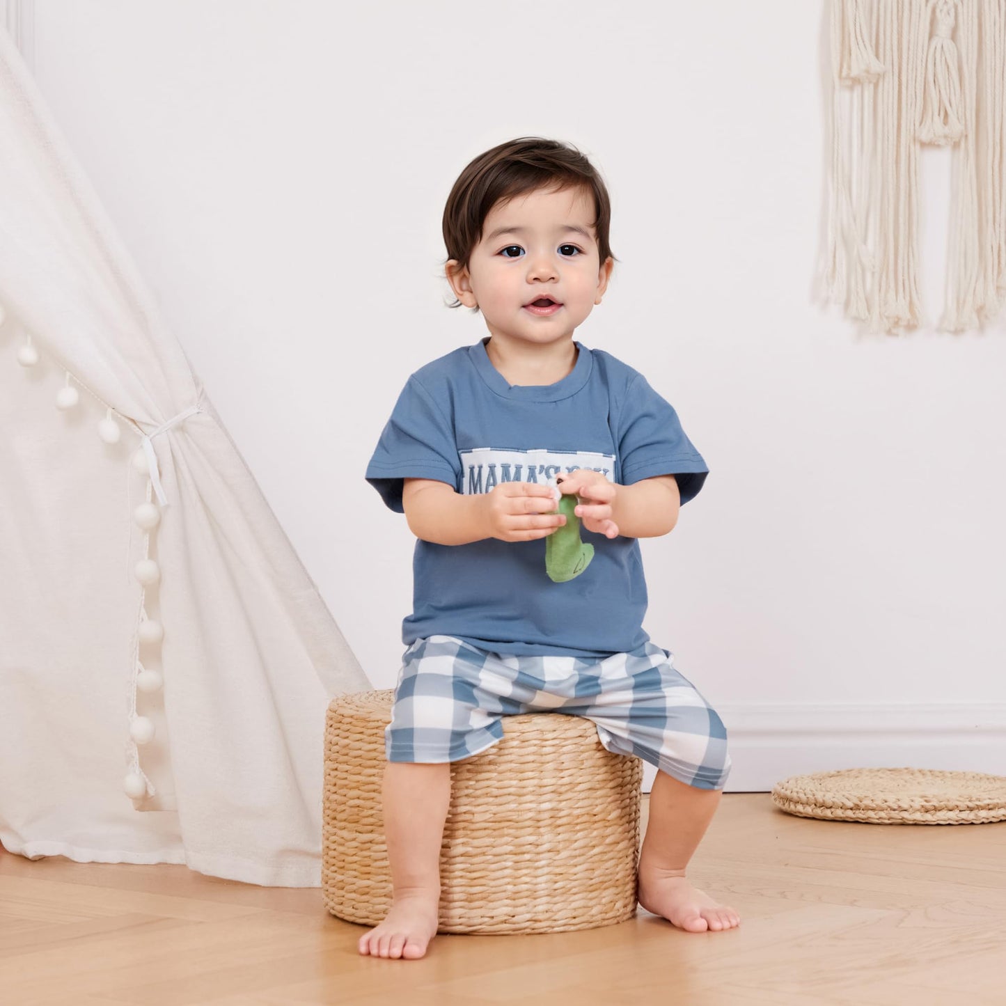 NZNDSHD Baby Boy Summer Clothes Daddys/Mamas Boy Matching Outfit Short Sleeve Embroidery T-shirt Plaid Toddler Shorts Set