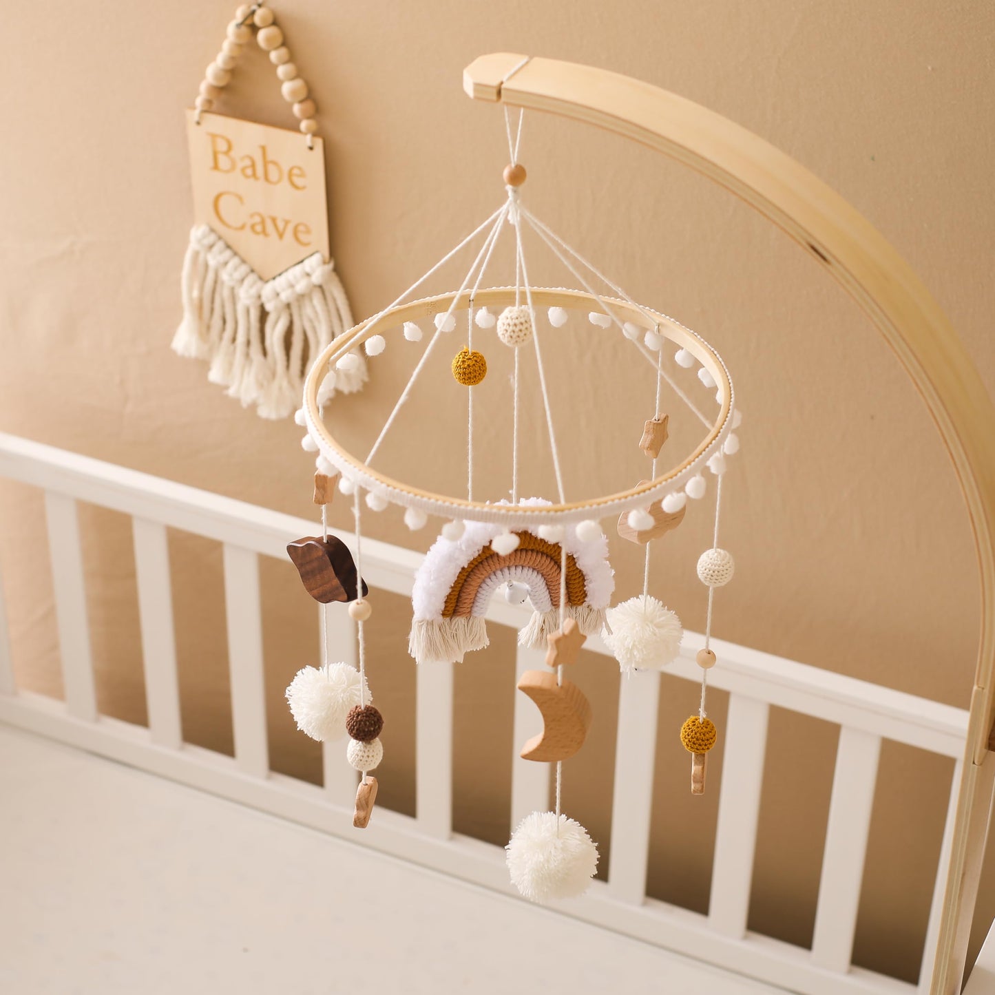 Baby Crib Mobile for Boys Girls| Boho Nursery Mobile| Gender Neutral Hand-Crocheted Mobile| Ceiling Mobile - Stars, Clouds, Moon