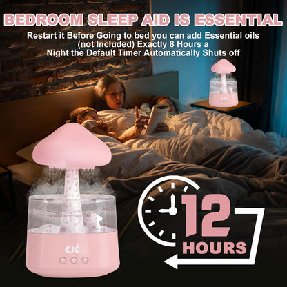 Cloud Rain White Noise Humidifier, Rain Water Drip Diffuser Humidifiers Waterfall Lamp Mushroom Air Humidifier Aromatherapy Essential Oil Diffuser with 7 Colors Night Lights for Home Office Bedroom