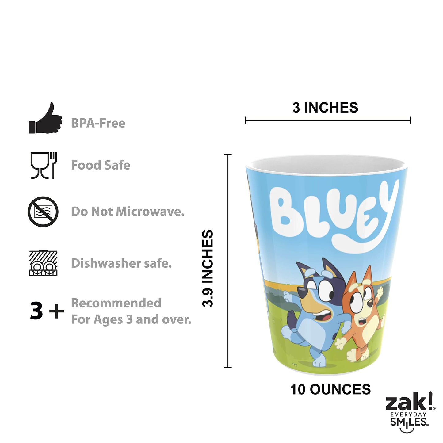 Zak Designs 5-Piece Dinnerware Set, Baby Shark - Durable Plastic & Stainless Steel - Includes Water Bottle, 8-Inch Plate, 6-Inch Bowl, Fork & Spoon - Suitable for Kids Ages 3+