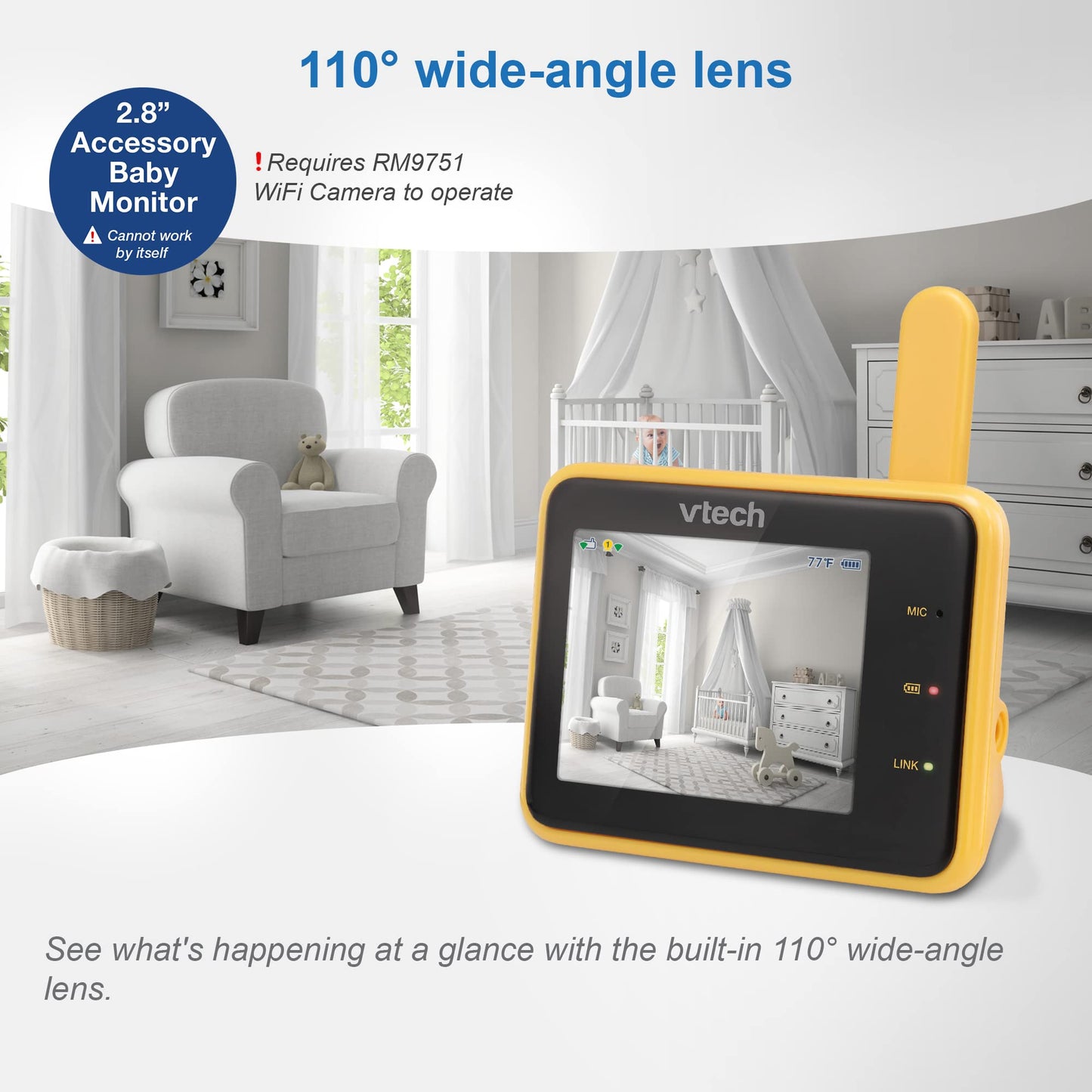 VTech RM9751 Yellow Daisy Smart Wi-Fi Baby Camera, iOS & Android Enabled, 1080p Full HD, Privacy Mode Cover, Night Light, Soothing Sounds & Lullabies, Two-way Intercom,Temperature Sensor, Night Vision