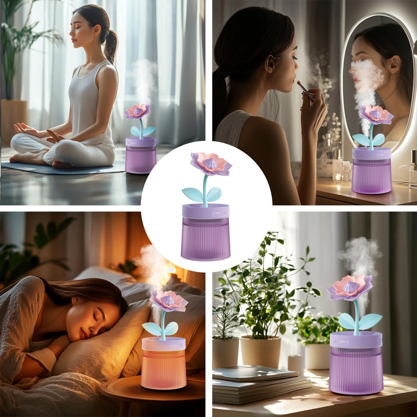 Shun Cheng Fa Landscape Night Light Humidifier with 2 Mist Modes, 320mL Large Tank Whisper-Quiet for Baby/Nursery/Office, Portable Mini Air Moisturizer (Gardenia Green)