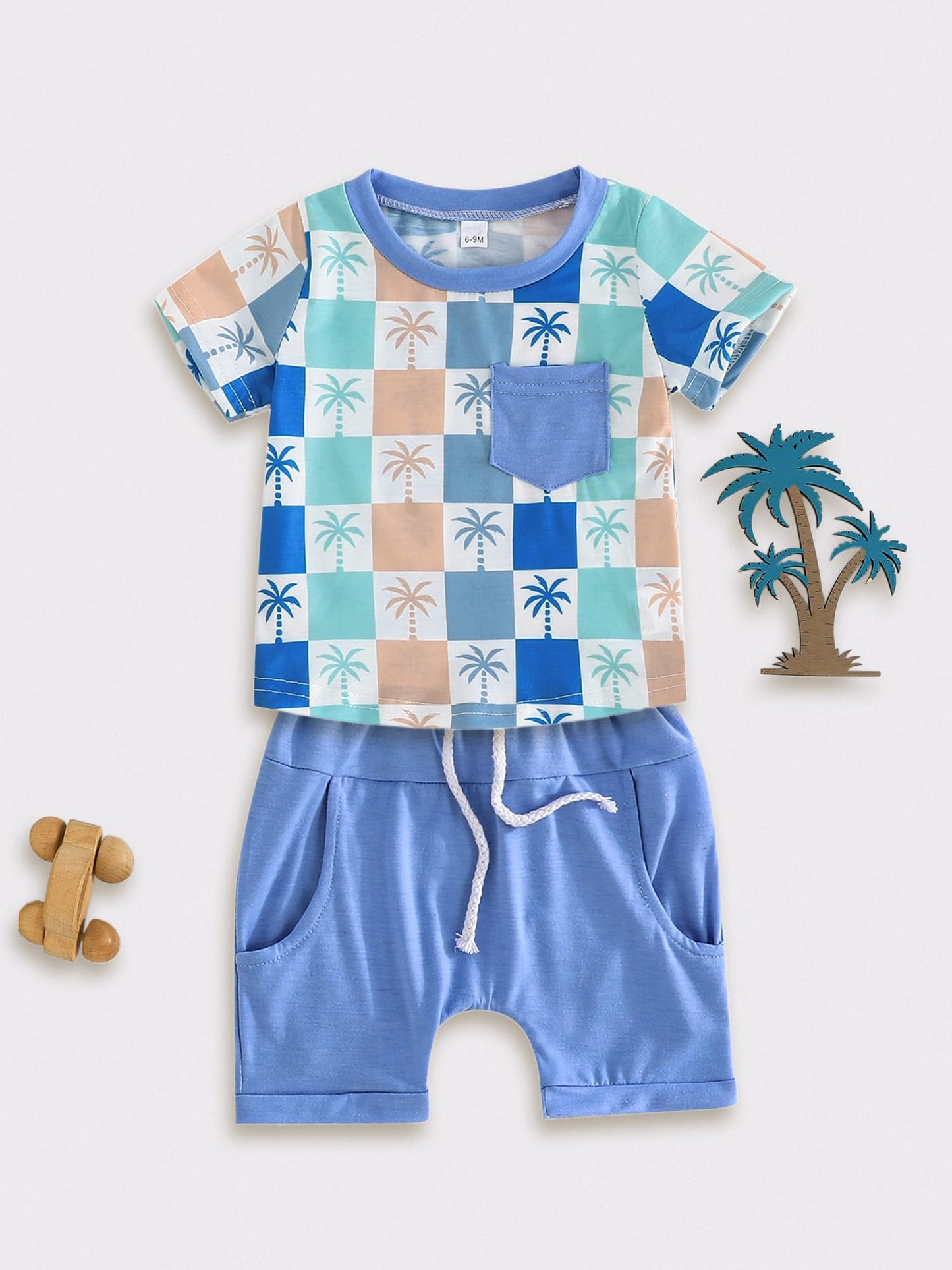 SUREPOCH Baby Boy Clothes Set Summer Toddler Short-Sleeve Shirt & Elastic Waist Shorts Set For Baby Boy Outfits
