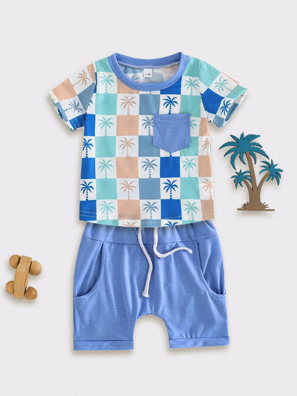 SUREPOCH Baby Boy Clothes Set Summer Toddler Short-Sleeve Shirt & Elastic Waist Shorts Set For Baby Boy Outfits
