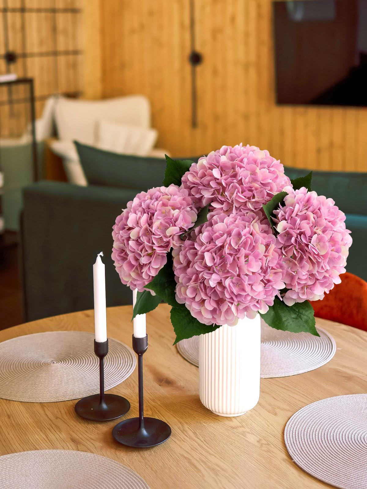 4 Pcs Pink Hydrangeas Artificial Flowers, 20 inches Large Lifelike Fake Silk Flowers, Faux Hydrangeas Flowers for Wedding Home Party Decor Baby Shower Table Centerpiece