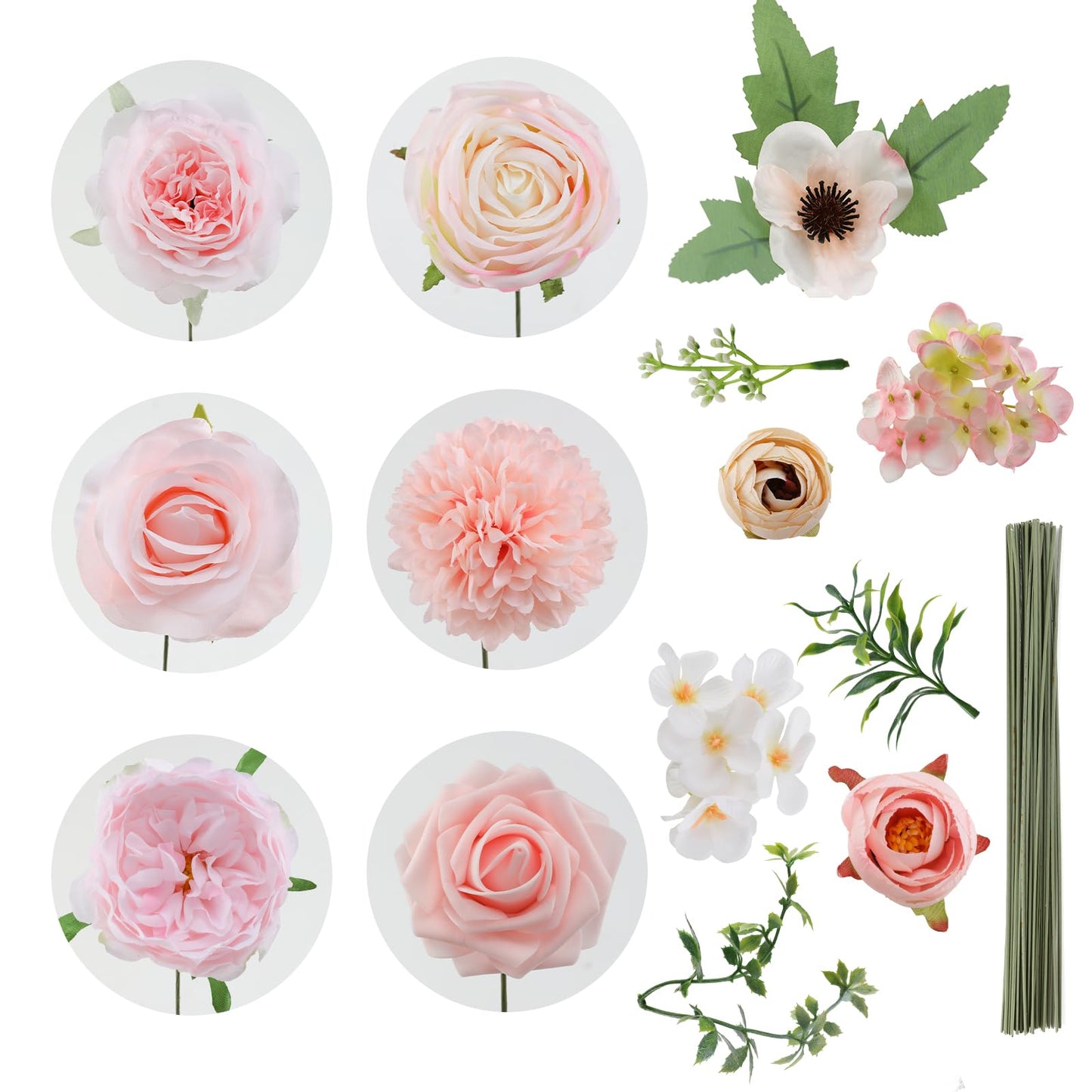 Artificial Flowers Combo for DIY Wedding Bouquets Combo Centerpieces Arrangements Party Bridal Baby Shower Home Decorations-Blush Pink