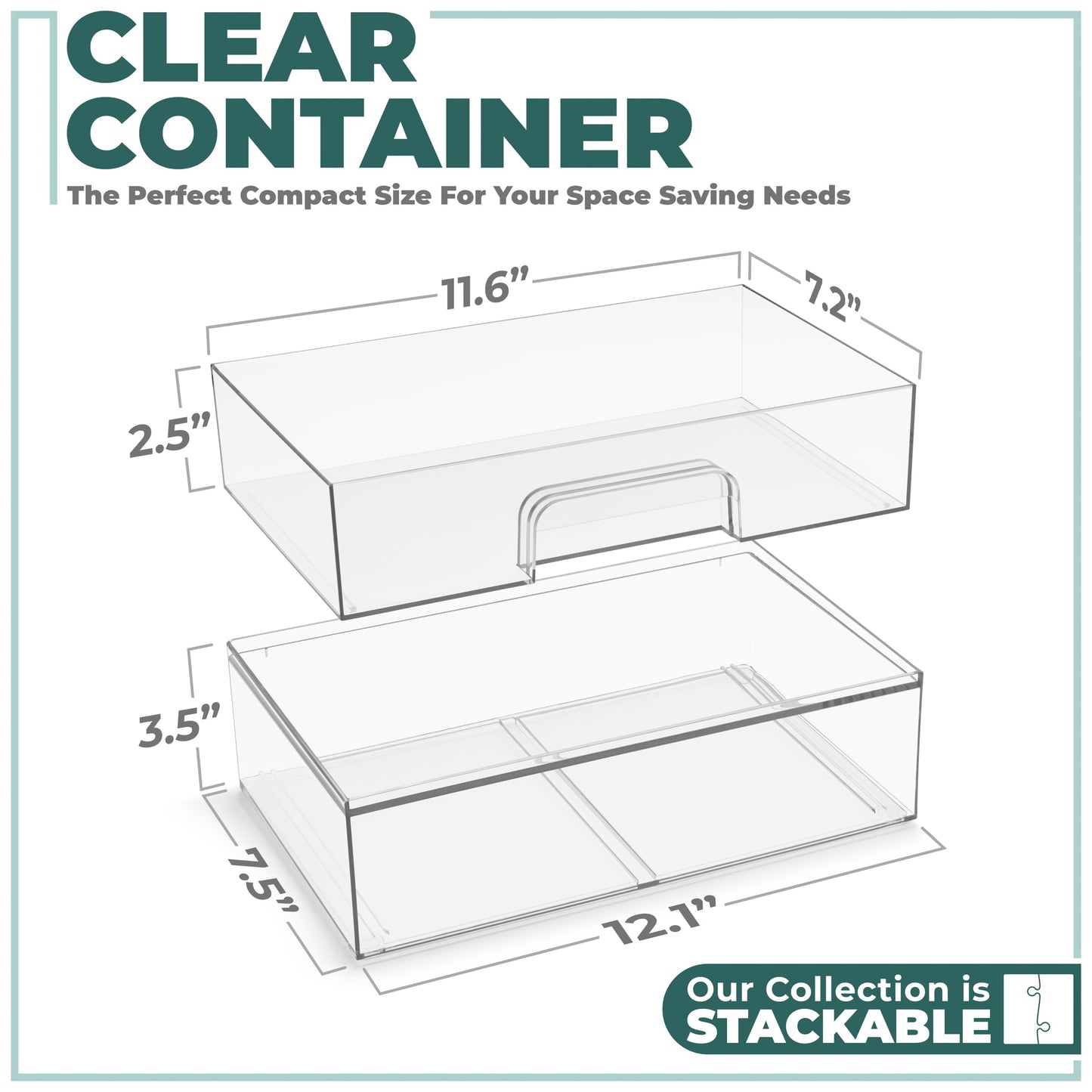 Sorbus Acrylic Storage Containers - 2 Pack, Stackable Storage Bins Set for Bathroom Organization - Clear Acrylic Drawer Organizers - Makeup Case Pull-Out Drawers (7.6’’ and 4.4’’ Tall)