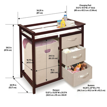 Badger Basket Modern Baby Changing Table - Portable Diaper Station with 3 Drawers Pad & Hamper - Storage Organizer for Baby Clothes, Diapers & Toys - Fresh White/White (34.25 x 20.75 x 34.5)