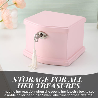 Medium Pink Ballerina Musical Jewelry Box with Mirror and Lock for Girls,Pink Kid's Jewelry Storage Music Chest,Gifts for Christmas,New Year and All Hoidays