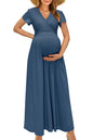 OUGES Maternity Maxi Dress Wrap V Neck Baby Shower Pregnancy Dresses for Photoshoot
