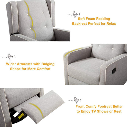 Swivel Rocker Recliner Chair, Nursery Glider Chair, Nursery Rocking Chairs, Manual Reclining Chair, White