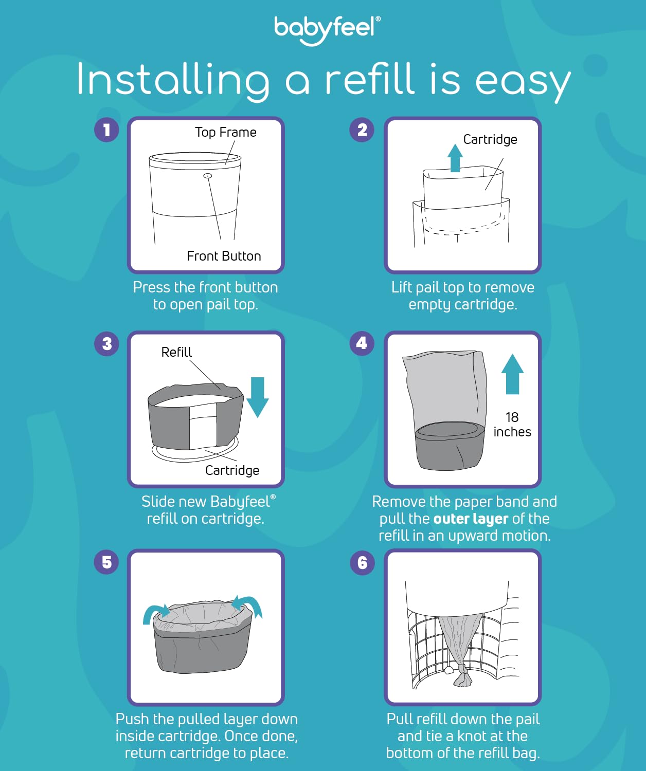 Babyfeel Refills for DEKOR PLUS Diaper Pails, 8 Pack, Exclusive 30% Extra Thickness, Fresh Powder Scent, Holds up to 4640 Diapers