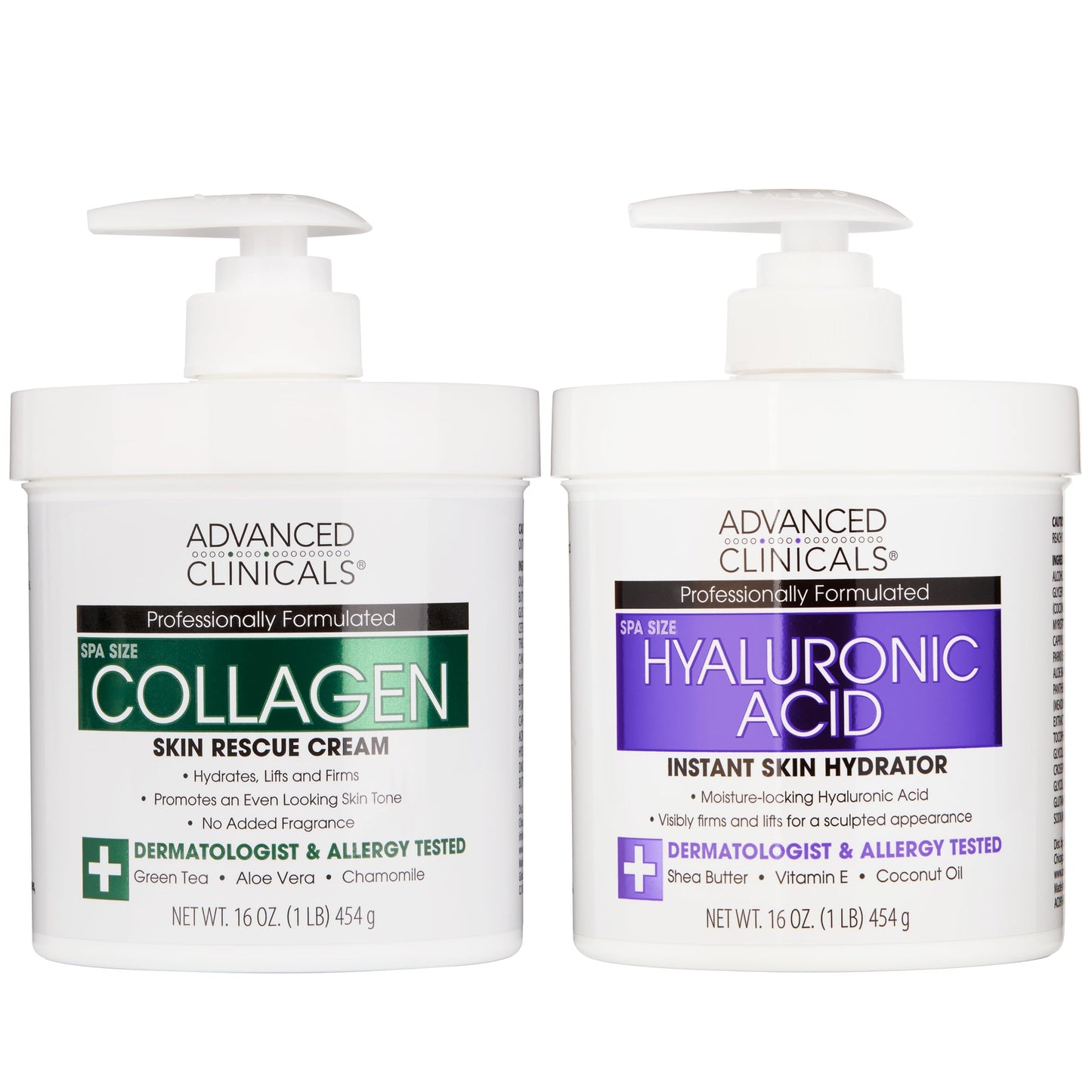 Advanced Clinicals Retinol Body Lotion + Collagen Cream Fragrance Free Face Moisturizer & Body Cream 2pc Skincare Set For Women & Men Helps Reduce Appearance Of Crepey Skin, Wrinkles, & Dry Skin, 2pc