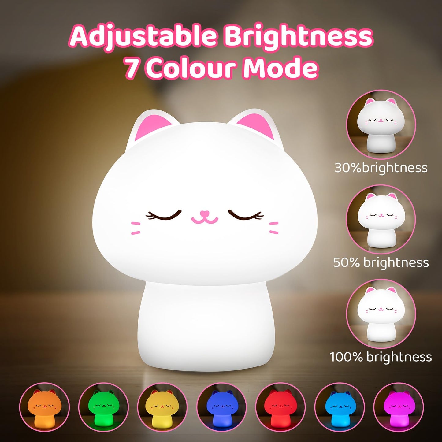 Huggwaii Squishy Axolotl Night Light for Kids – Dimmable Silicone Axolotl Lamp, 2025 Upgraded Baby Night Light, Rechargeable, 20H Battery Life, Sleep Aid Gift for Toddlers, Girls&Room Decor