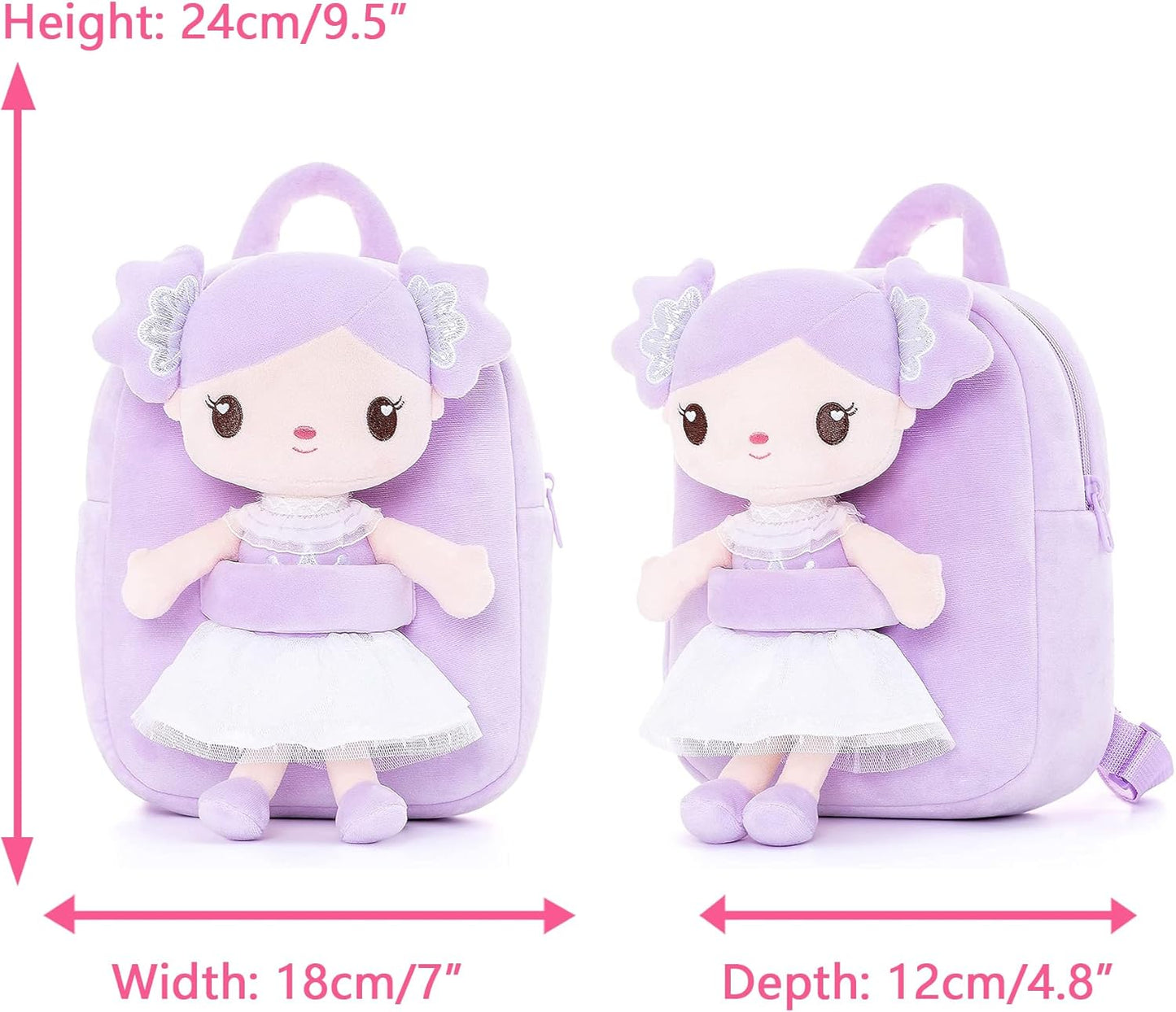 Gloveleya Toddler Backpack Kids Backpack with Candy Purple Doll 9"