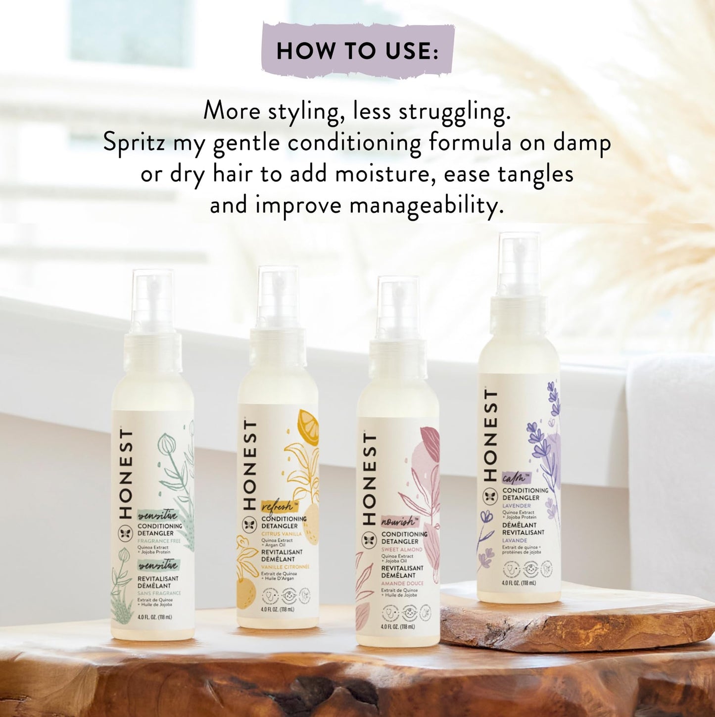 The Honest Company Conditioning Hair Detangler | Leave-in Conditioner + Fortifying Spray | Tear-free, Cruelty-Free, Hypoallergenic | Citrus Vanilla Refresh, 4 fl oz