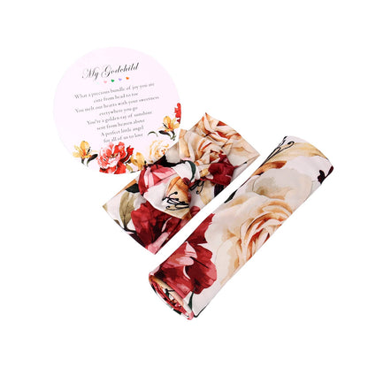 Galabloomer Newborn Receiving Blanket Headband Set Baby Flower Swaddle (vintage flower)