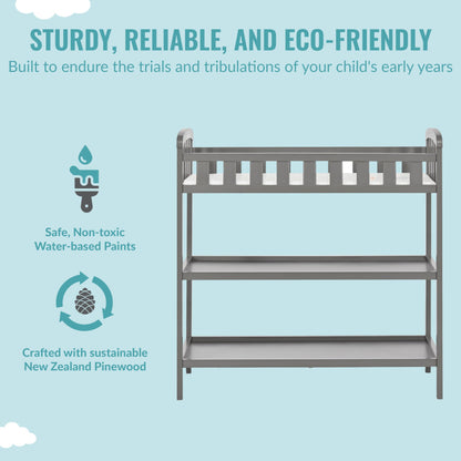 Dream On Me Emily Changing Table In Natural, Comes With 1" Changing Pad, Features Two Shelves, Portable Changing Station, Made Of Sustainable New Zealand Pinewood