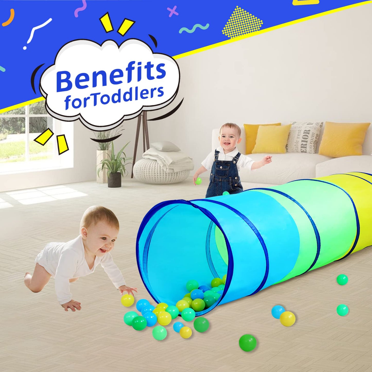 PigPigPen Pop Up Play Tunnel Tent for Toddlers Babies or Dogs, Indoor & Outdoor Toys for Kids Backyard Playset. (Red,Yellow,Blue)