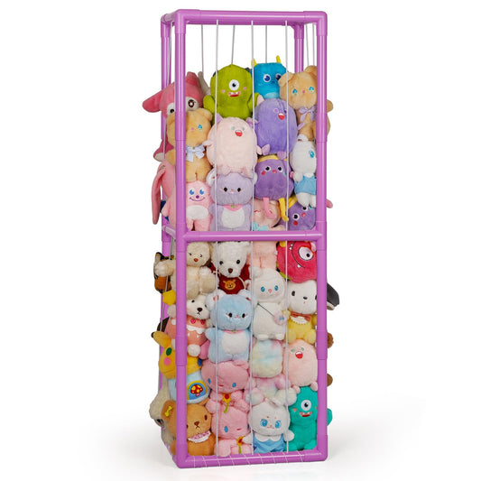 Trycooling Stuffed Animal Storage Zoo Stuffed Animal Holder Space Save Vertical Stuffed Animals Storage PVC with Elastic Band and Net for Playroom Bedroom Nursery (White 1)