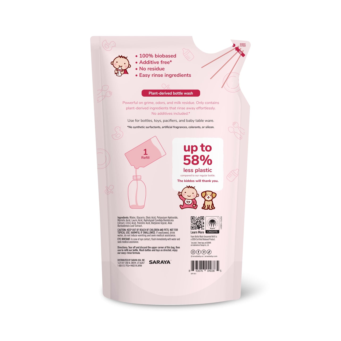 Unscented Foam Bottle Wash, Natural Plant Based Baby Bottle & Dish Soap, No Artificial Fragrance or Additives, Gentle for Washing Bottles, Pacifiers and Toys, Easy Rinse, 15.21 Fl Oz