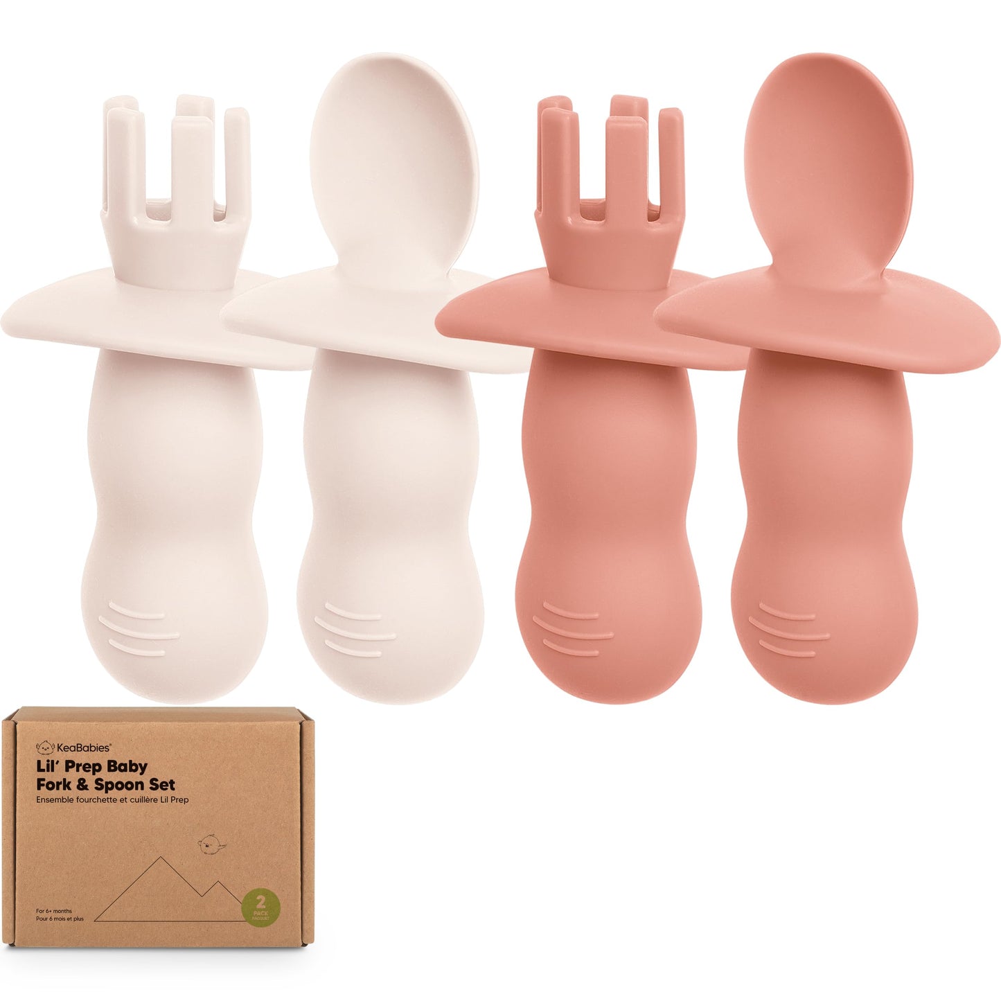 KeaBabies 4-Pack Silicone Baby Spoons and Forks Set - Baby Led Weaning Utensils 6-12 Months, Self Feeding Toddler Spoon & Fork for Training, Teething, Easy to Hold, BPA-Free Silicone (Roseate)