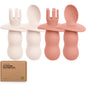 KeaBabies 4-Pack Silicone Baby Spoons and Forks Set - Baby Led Weaning Utensils 6-12 Months, Self Feeding Toddler Spoon & Fork for Training, Teething, Easy to Hold, BPA-Free Silicone (Roseate)