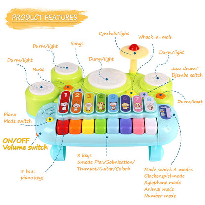 Baby Musical Toys 3 in 1 Piano Keyboard Xylophone Drum Set for 1 Year Old Girls Boys Toys Age 2 Music Instrument Learning Toys Toddlers 1-3 0-2 First Birthday Gift Infant Baby Toys 6 9 12 18 Month