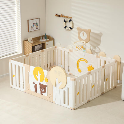 Indoor Baby Playpen with Adjustable Game Panel, Drawing Board, Basketball Hoop, and Safety Door Shape, Portable and Stable Indoor Children's Playground（70.9”*47.2“）
