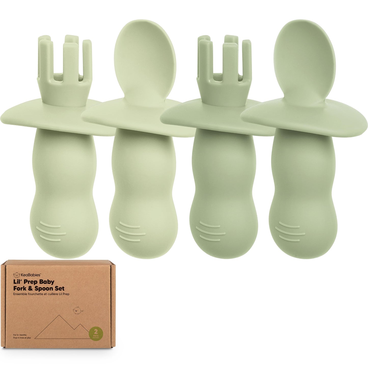 KeaBabies 4-Pack Silicone Baby Spoons and Forks Set - Baby Led Weaning Utensils 6-12 Months, Self Feeding Toddler Spoon & Fork for Training, Teething, Easy to Hold, BPA-Free Silicone (Roseate)