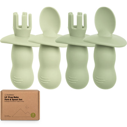 KeaBabies 4-Pack Silicone Baby Spoons and Forks Set - Baby Led Weaning Utensils 6-12 Months, Self Feeding Toddler Spoon & Fork for Training, Teething, Easy to Hold, BPA-Free Silicone (Roseate)