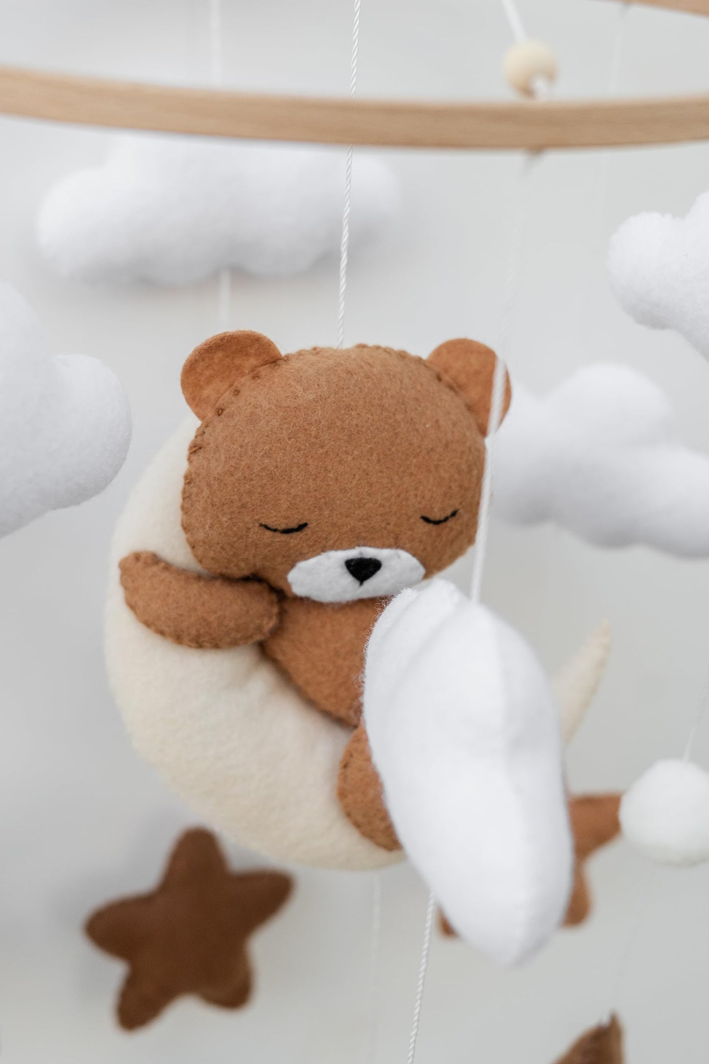 Girl Teddy Bear Mobile for Crib, Felt Ball Mobile Bear Crib Mobile Pink Bear Baby Shower, Gift Baby Nursery Decor Kids Mobile, Bear Stars Bird Mobile Mobile arm is NOT Included