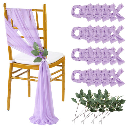 QueenDream Light Blue Sashes Chair Aisle Decorations: 24 Pack Baby Shower Chair Cover 8FT Long Tulle Draping Fabric Wedding Reception Church
