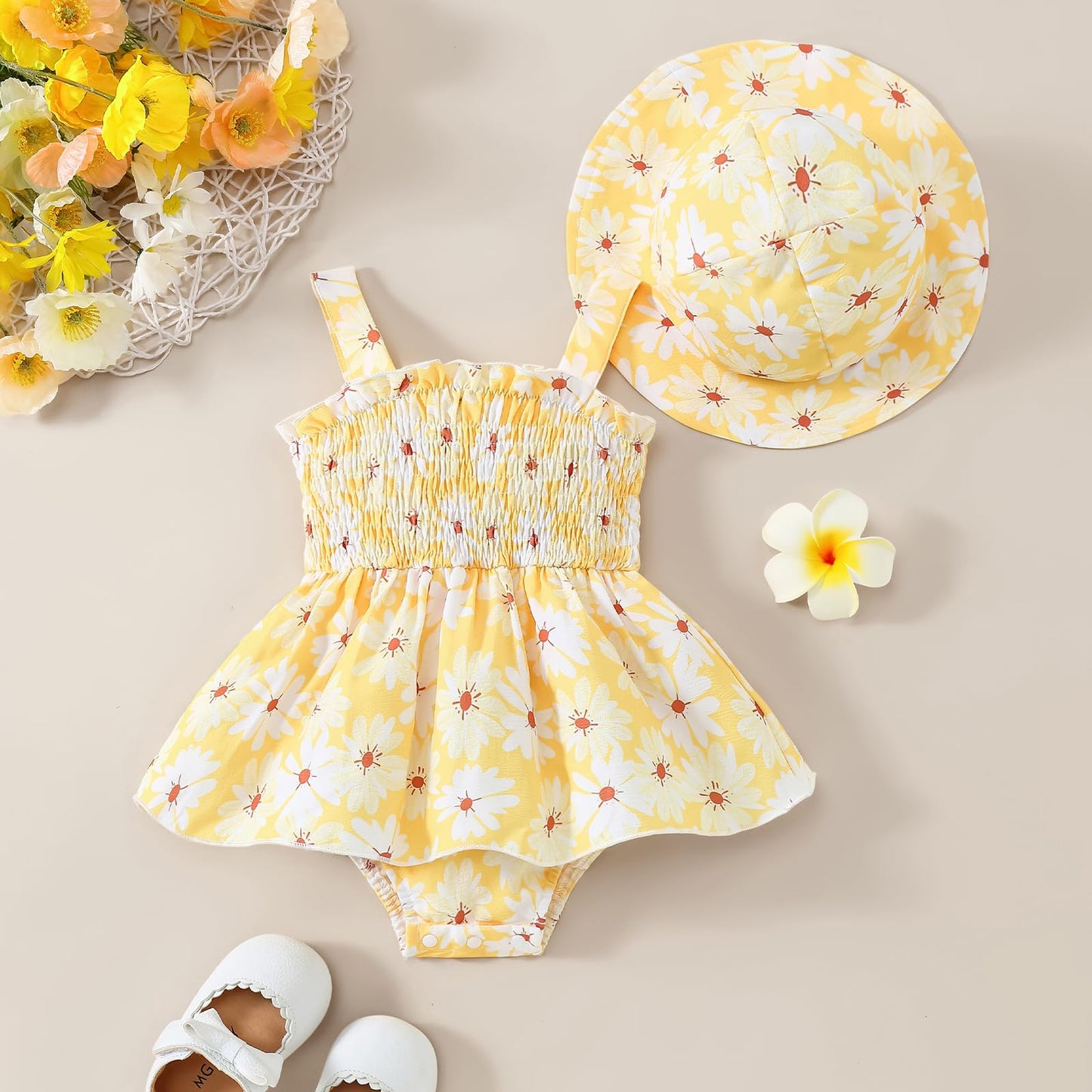 Toddler Baby Girl Summer Clothes Halter Floral Romper Dress Backless Outfits with Hat