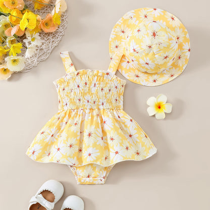 Toddler Baby Girl Summer Clothes Halter Floral Romper Dress Backless Outfits with Hat