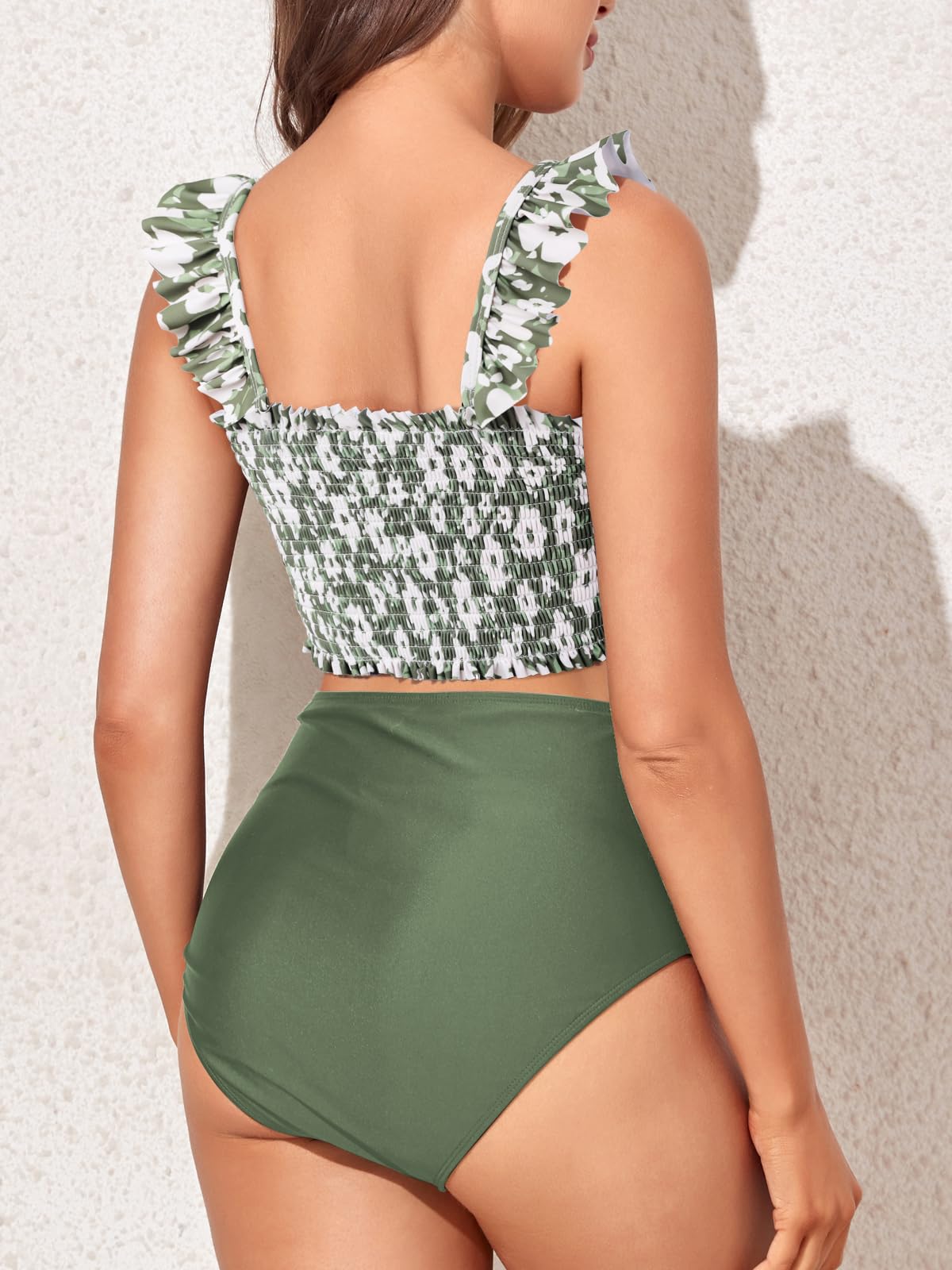 Summer Mae Maternity High Waist Bikini Swimsuit Two Piece Ruffled Hem Cute Bathing Suit Floral Pregnancy Swimwear