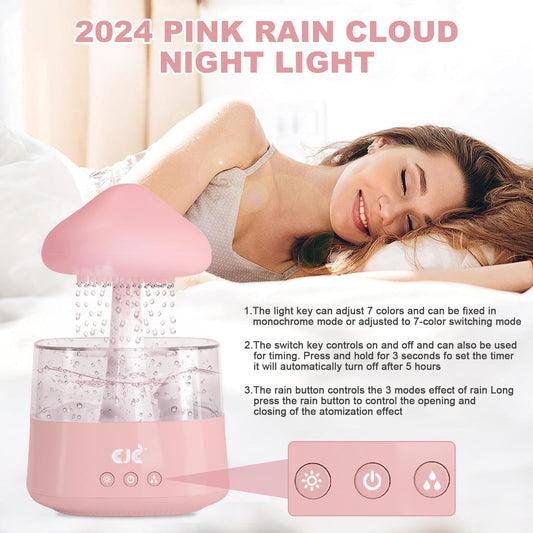 Cloud Rain White Noise Humidifier, Rain Water Drip Diffuser Humidifiers Waterfall Lamp Mushroom Air Humidifier Aromatherapy Essential Oil Diffuser with 7 Colors Night Lights for Home Office Bedroom