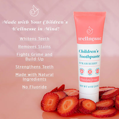 Wellnesse Kids Hydroxyapatite Toothpaste with Xylitol - Fluoride Free Toddler & Children's Natural Toothpaste, Freshens Breath, Sensory-Friendly Oral Care, Vegan, Strawberry Flavor, 4 oz (Pack of 1)
