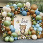Blue Green Brown Balloon Garland Double Stuffed Dusty Blue Sage Green Balloons Olive White Sand Latex Balloon Arch Kit for Bear Baby Shower Birthday Woodland Wild One Party Decorations