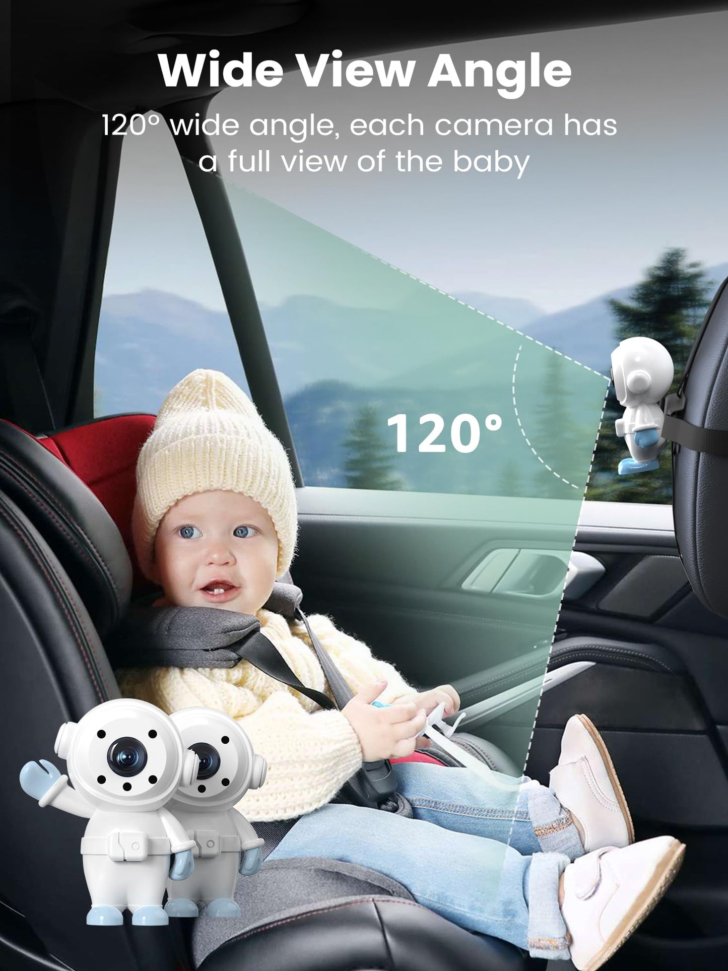 GROWNSY Baby Car Camera for 2 Kids, 7 in Ultrawide AHD Car Baby Monitor with 2 Camera, Backseat Mirror for Baby Rear Facing with Infrared Night Vision, Easily Observe Baby's Every Move